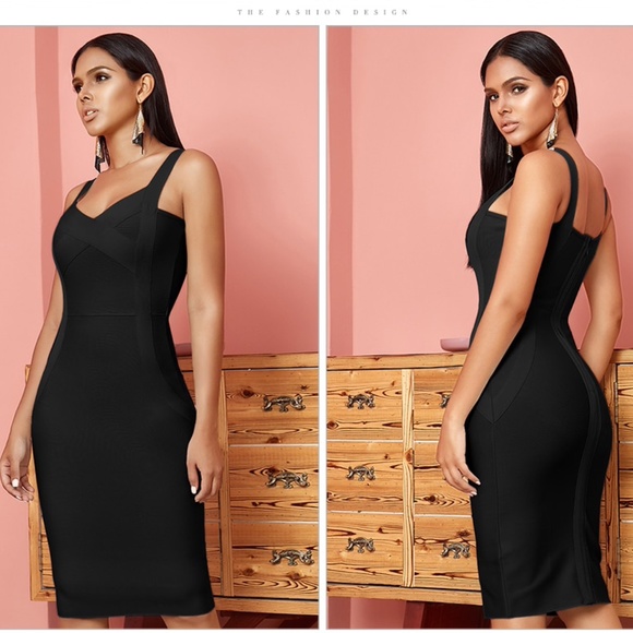 Bandage Waist Detail Bodycon Dress in Black - Picture 6 of 11